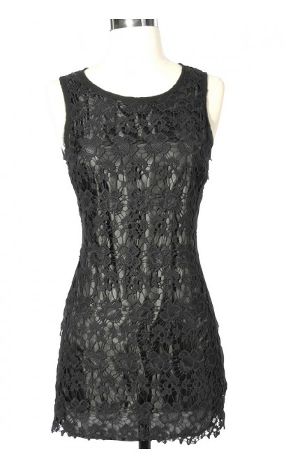 Delicate Crochet Lace Dress in Black